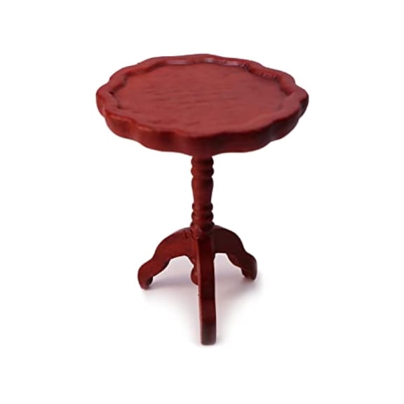 Miniature Dollhouse End Table 1:12 Scale Wooden Furniture Round Side Tea Table Model for Dollhouse Living Room Scene Decoration Gift (Brown)