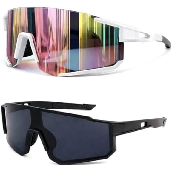2 Pack Sport Sunglasses for Men Women, Cycling Wraparound Shield Shades for Running Riding