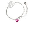 thumbnail image 2 of Delight Jewelry Hot Pink Crystal Heart Silver-tone Flower Link Chain Bracelet, 6.75"+2" Extender, 2 of 4