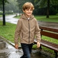thumbnail image 6 of Boys Waterproof Windbreaker Outdoor Jacekt Full Zip Fall Fashion Soft Lining Lightweight Kids Raincoat with Hood Khaki 14, 6 of 8