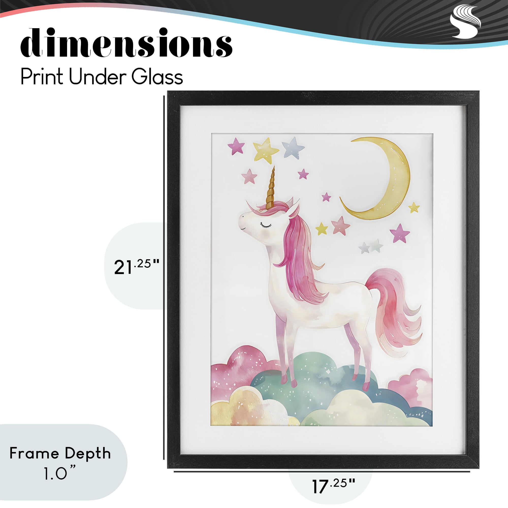 Stupell Industries Unicorn Standing On Clouds Black Framed Print Under Glass, design by Creative Studio