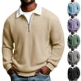 thumbnail image 4 of OIOLOYJM Mens Waffle Shirt Casual Henley Polo Shirts Long Sleeve Knitted T-Shirt Cozy Trendy Dressy Soft 1/4 Zip Pullover Army Green S, 4 of 4