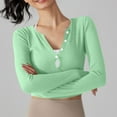 thumbnail image 5 of JGGSPWM Women's Workout Shirt Sexy Cutout Irregular V-Neck Long Sleeve Crop Top Slim Fit Athletic with Thumb Hole Trendy Base Layer Green S, 5 of 6