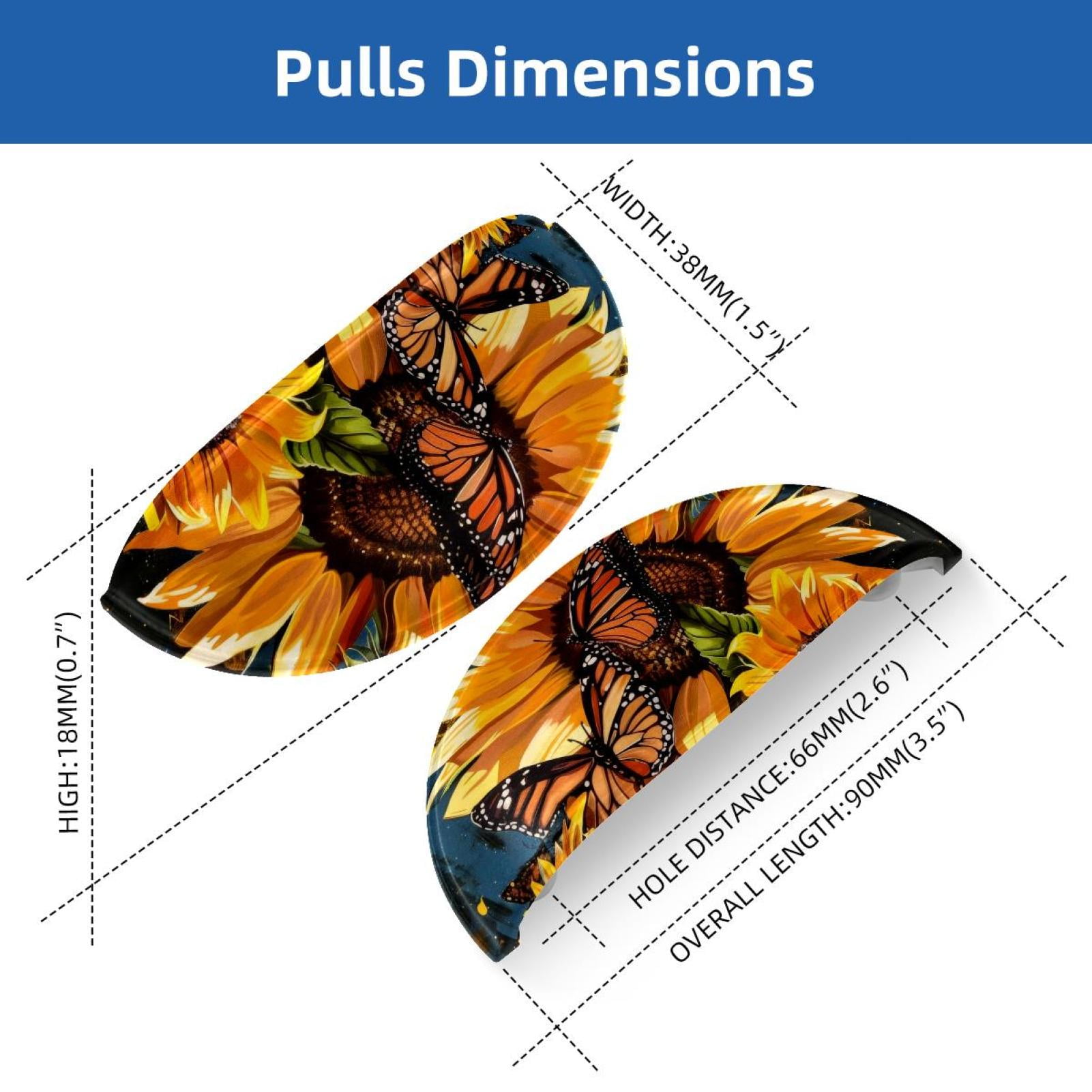 PhooArto 6 Pcs Cup Drawer Pulls, Sunflower Butterflies Painting Shell Shape Handles Cabinet Knobs for Dresser Cupboard Closet Wardrobe with Screws