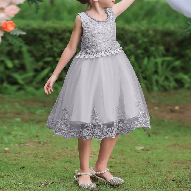 XEGLSBU Robe Longue Formelle de Fête de Mariage en Dentelle pour Fille Fleur Enfant