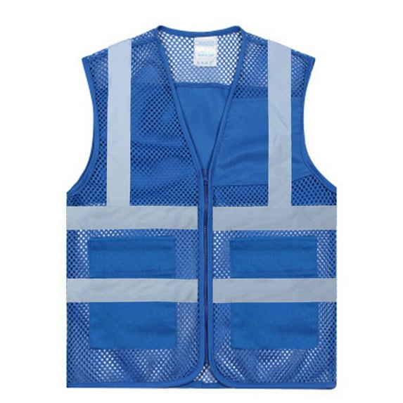 GOGO Asian Unisex Volunteer Vest Safety Reflective Running Cycling Vest with Pockets, Slim Fit-Blue-L