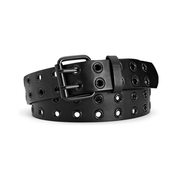 Maikun Studded Grommet Leather Belt, Black photo 1
