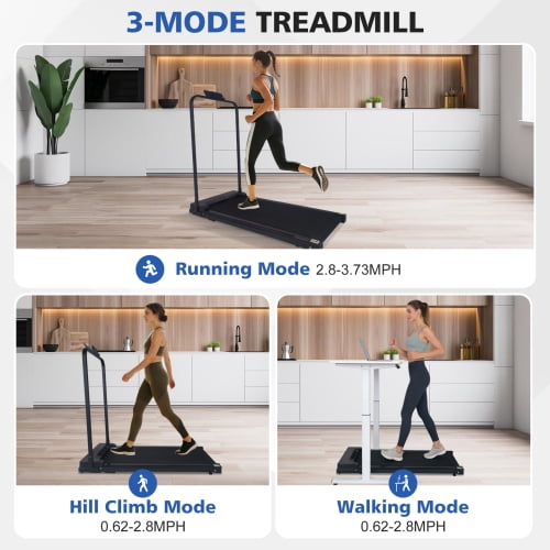 Walking Pad Treadmill with Handle Bar & Adjustable Incline, Compact Portable Treadmill for Home Office, 0.6-3.8 MPH Remote Speed Control, Black