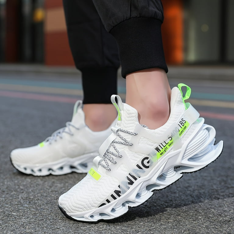 Men s Trendy Woven Knit Breathable Blade Type Sneakers With Good Shock Absorption Comfy Non Slip Lace Up Shoes men s footwear