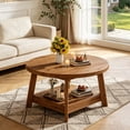 thumbnail image 3 of Fnova 31.5 Inch Solid Wood 2-Tier Round Coffee Table with Storage Shelf, Farmhouse Center Table, Accent Cocktail Table for Living Room, Home Office, Brown, 3 of 15