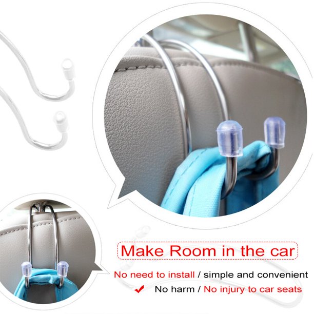 1pcs Multi-functional Stainless Steel Auto Car Seat Headrest Hanger Bag Hook Holder for Purse Cloth Storage Auto Fastener ClipTransparent hook He Qiyong unisex