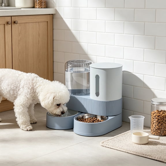 Automatic Cat Food Dispenser, Plastic Dual Bowl, 2 in 1 Pet Feeder with Water, for Busy Owners and Short Trips