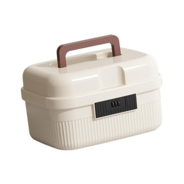 Caja de almacenamiento con cerradura, organizador de contraseñas, versátil, con asa, portátil, con cerradura de combinación de código para el hogar, Blanco