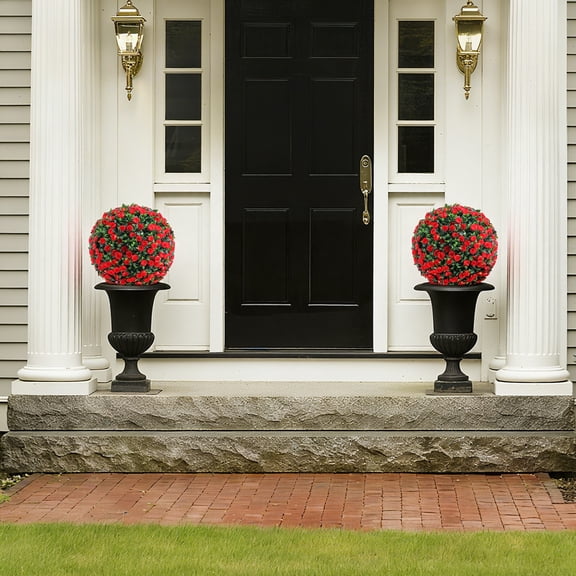 2 Pack Artificial Rose Topiary Ball Tree - UV Resistant with Ground Spik-e for Indoor & Outdoor Decor