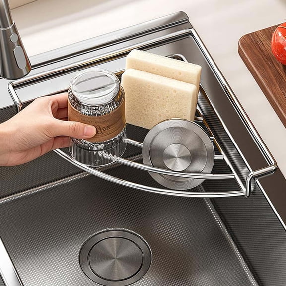 Eolstice Sink Drying Rack, Stainless Steel Kitchen Shelf, No Drilling Space Saving Design, Multifunctional Countertop Storage Organizer for Home