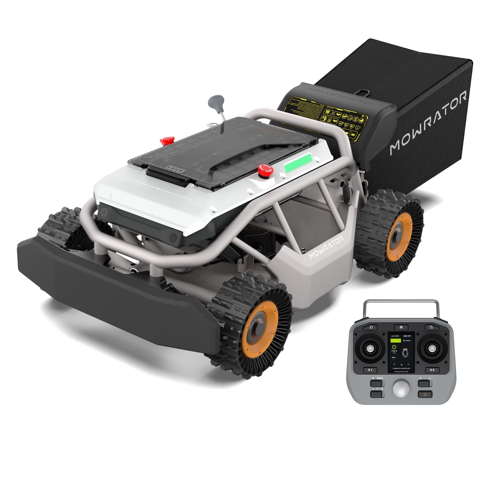 Mowrator S1 4WD 18Ah Remote Control Lawn Mower with Deformable Tires, All-Season Yard Care, 119% (50°) Slope Climbing, with Leaf Shredding Vacuum, 21" Width, 1.5–4.3" Cutting Height, Up to 1.12 Acres