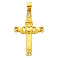 thumbnail image 2 of Precious Stars 14K Yellow Solid Gold Fancy Claddagh Cross Unisex Religious Pendant with 24" Chain Necklace, 2 of 7