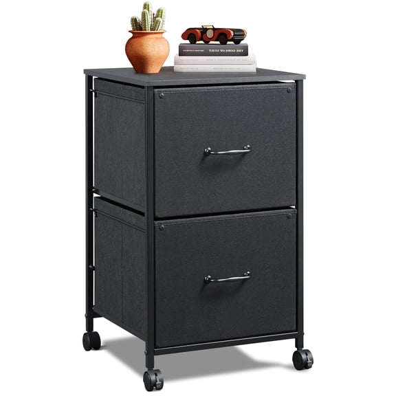 GALAXHERO 2 Drawer File Cabinet, Rolling Printer Stand Filing Cabinets for Home Office, Fabric Vertical File Cabinet Fits A4 or Letter Size, Black