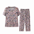 thumbnail image 5 of Sakmal Plus Size Pajama Set Womens Cotton Short Sleeve Top and Pants Floral Pjs ,Pink,XXL, 5 of 5