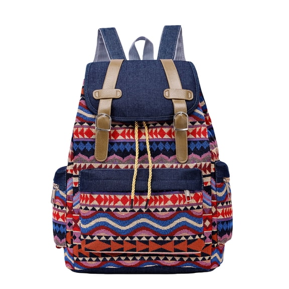 Bohemian Woven Travel Backpack for Students Vintage Drawstring Casual Daypack for High School College Daily Outdoor School Bag Tribal Pattern Bag