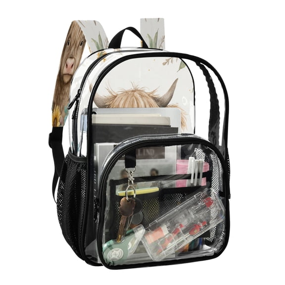 PVC Transparent Backpack Stylish & Durable Clear Backpack Perfect for School, Travel and Outings Sunflowers and Highland Cow