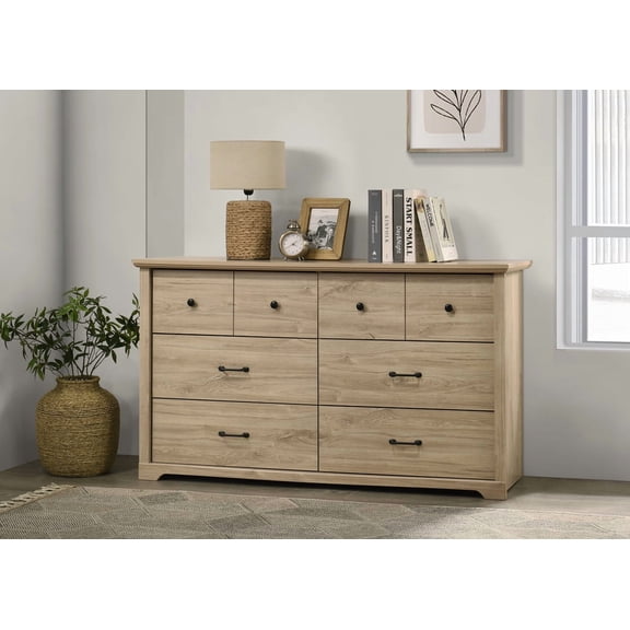Cterwk 57"W 6 Drawer Dresser for Living Room, Bedroom, Light Brown