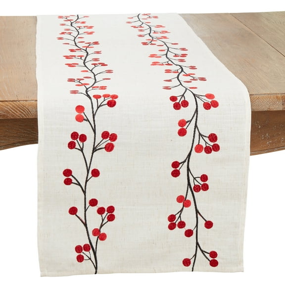 Saro Lifestyle Holiday Cheer Embroidered Berry Table Runner