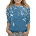 thumbnail image 2 of Drmagiyhm Royal Blue Girls 3/4 Sleeve Shirts Size 10-12 Cute Crewneck Shirts Floral Print T-Shirts Casual Trendy Little Girl Fall Winter Tees 7-8 Years, 2 of 5