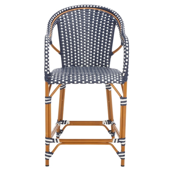 SAFAVIEH California Outdoor Patio Counter Stool w/ Arm, Navy/White