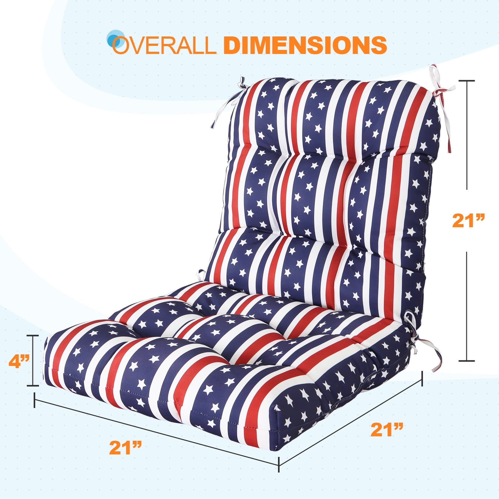 EAGLE PEAK Tufted Outdoor/Indoor Seat/Back Chair Cushion, Set of 2, 42 x 21 in, American Flag