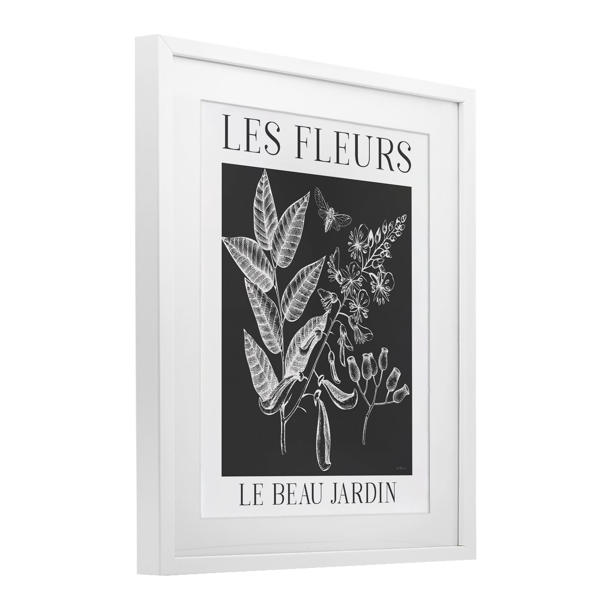 Stupell Industries Les Fleurs Black & White Contour White Framed Print Under Glass, design by Lux + Me Designs