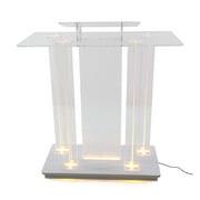 FixtureDisplays® Deluxe LED Lighted Church Pulpit, Acrylic & MDF Podium w/Casters, Floor Standing Lectern, Hotel Conference Debate Lectern, 39.4" width x 45.7" height x 17.7" depth 21061