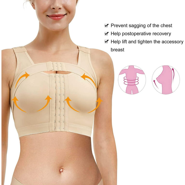 Gotoly Womens Front Closure Bra Post-Surgery Posture Corrector Shaper Tops  with Breast Support Band(Beige Medium) 