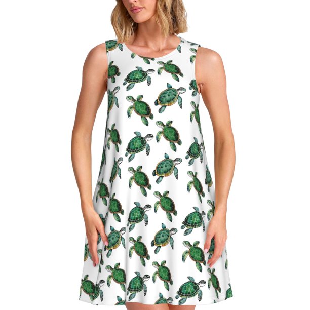 Balery Watercolor Turtle Vestidos de verano para mujer con estampado: vestido holgado sin mangas, vestido playero informal y cómodo para días calurosos.