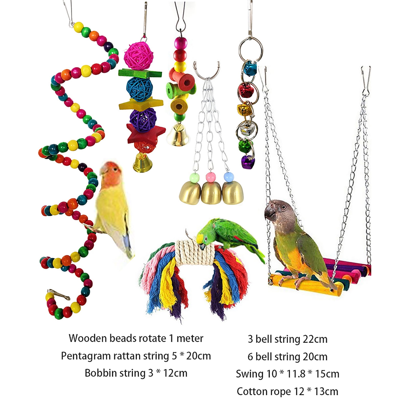 Love Birds Cockatiels Parrots 8 Pcs Bird Swing Chewing Toys- Parrot Hammock Bell Toys Suitable for Small Parakeets Conures,Finches,Budgie,Macaws
