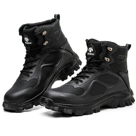 

DianSen Steel Toe Safety Shoes for Men Indestructible Work Boots Puncture-Proof Slip on Safety Shoes for Coustruction Industrial