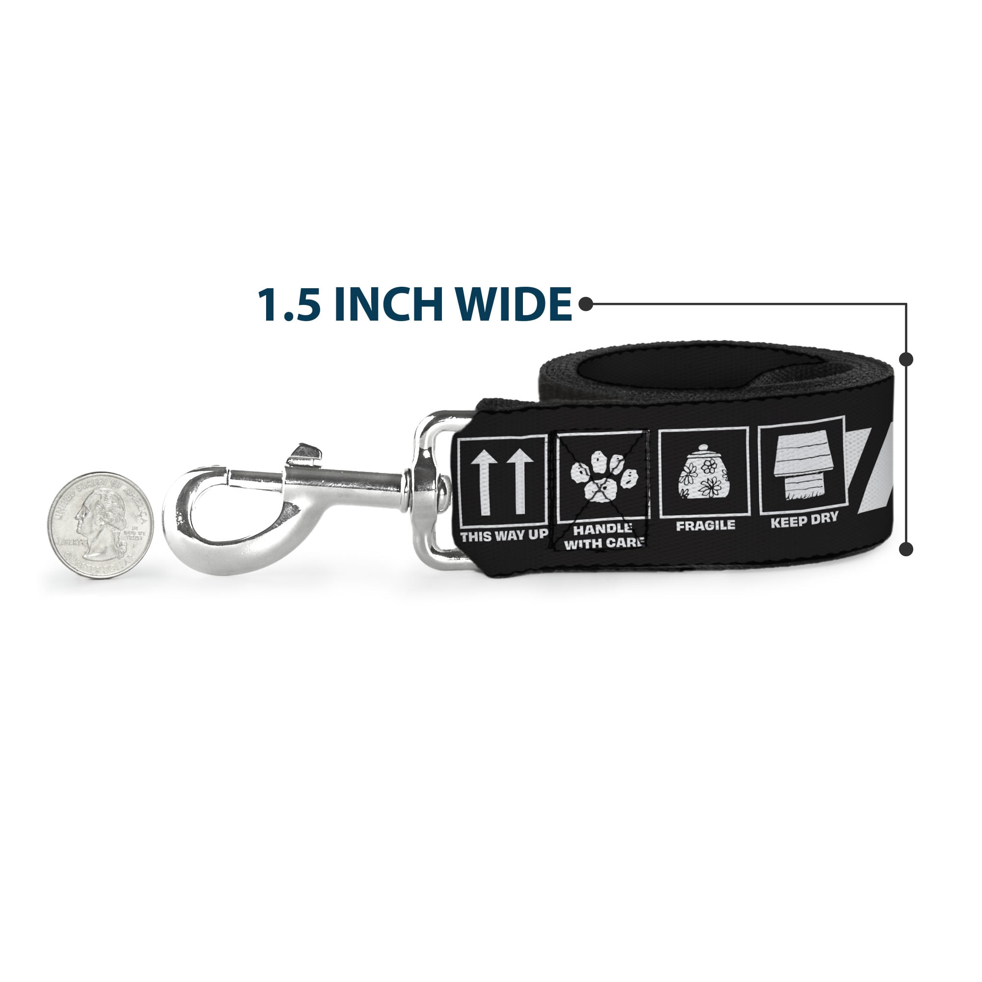 Peanuts Worldwide LLC Pet Leash, Dog Leash, Peanuts Snoopy Care Symbols 100% Original Black White, 6 Feet Long 1.0 Inch Wide