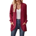 thumbnail image 3 of Women'S Long Cardigan, Autumn and Winter Long Sleeve Front Open Sweater with Pockets Wine Red XXL, 3 of 9