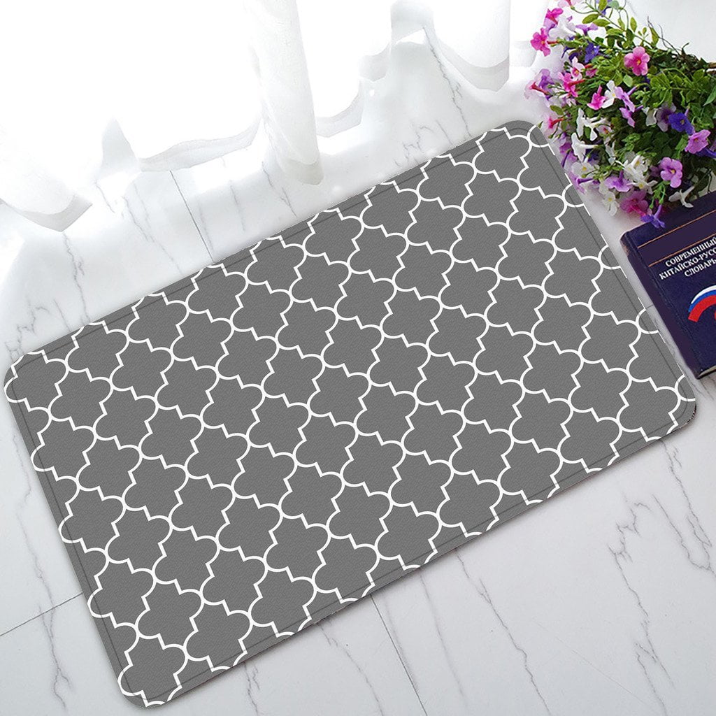 GCKG Classic Grey and White Quatrefoil Non-Slip Doormat Indoor/Outdoor/Bathroom Doormat 30 x 18 ...