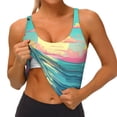 thumbnail image 3 of Fotbe Retro Palm Beach Sunset Sujetador Deportivo Largo sin Aros para Mujer con Almohadillas y Soporte Medio, Transpirable y Absorbente, Camiseta Tipo Chaleco o Tank Top-Medium, 3 of 8