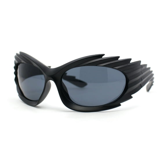 Hedgehog Fur Carving Retro Wrap Thick Temple Plastic Sunglasses All Black