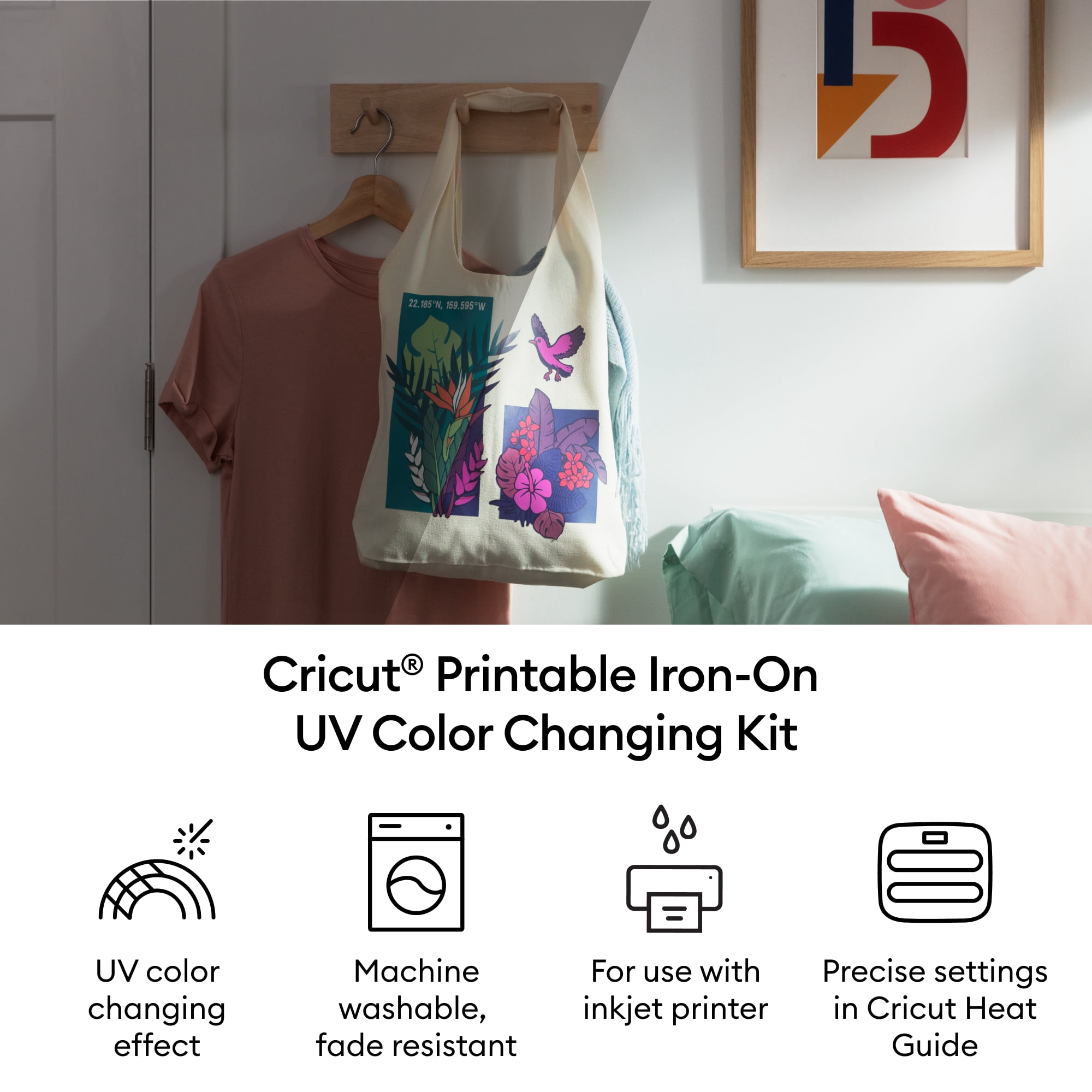 Cricut® Printable Iron-On™ Vinyl UV Color Changing Kit – 8.5 in x 11 in (4 ct), 11" x 8.5", White to Purple