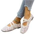 thumbnail image 6 of XUNKUSGA Ballet Flats Fashion Lace Mesh Embroidered Floral Dress Shoes Classic Round Toe Crisscross Strap Slip On Shoes Women Breathable Summer Womens Flats,Beige,5.5, 6 of 9