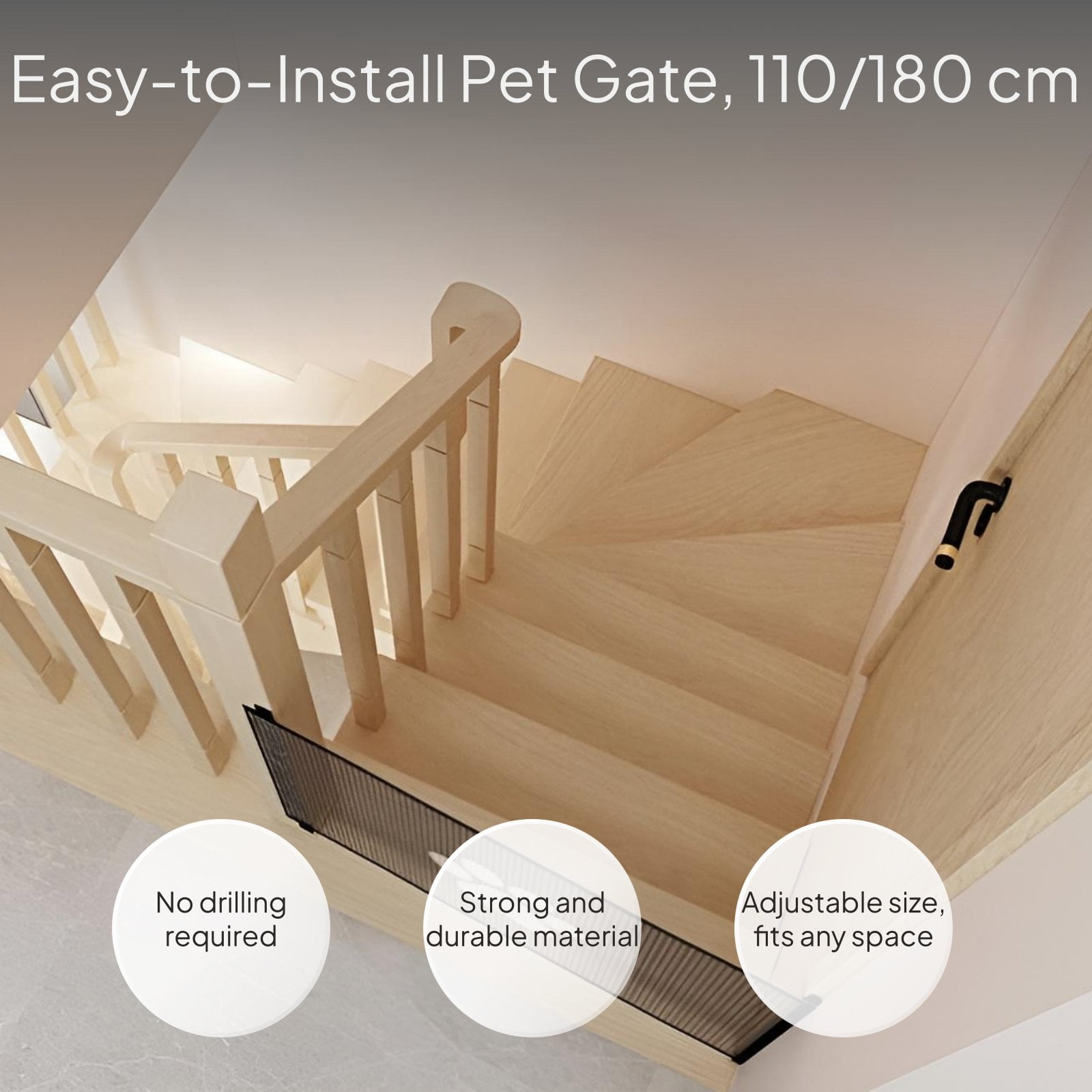 Tnarru Pet Gate Indoor Cat Barrier Dog Fence No-Drill Panel 180x78cm
