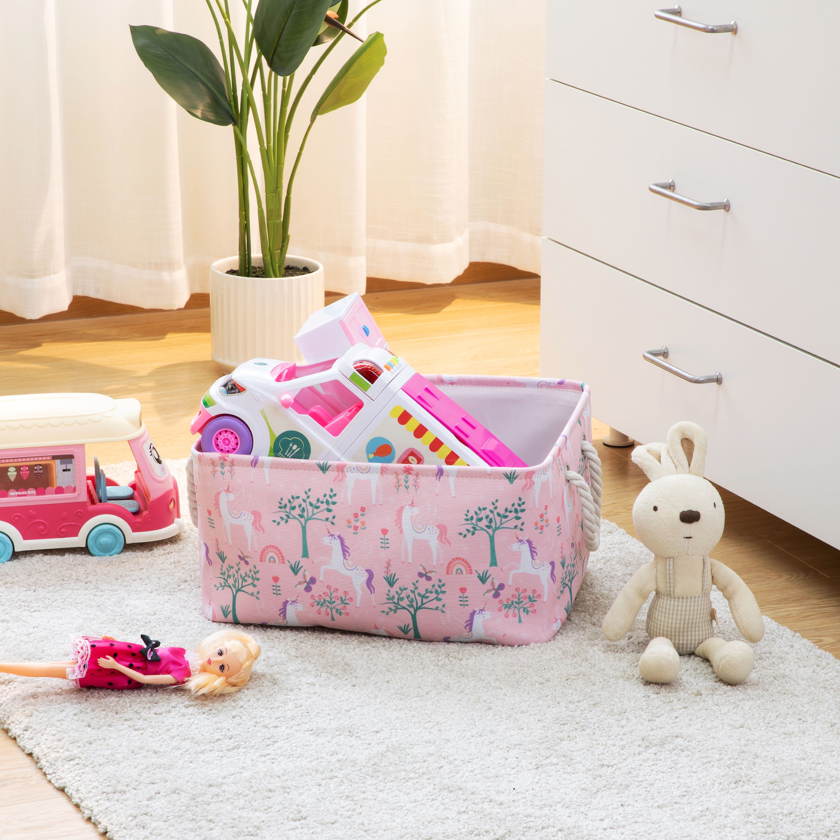 Your Zone Kids Unicorn Canvas Storage Basket with Handles, 15 in x 11 in x 7.8 in