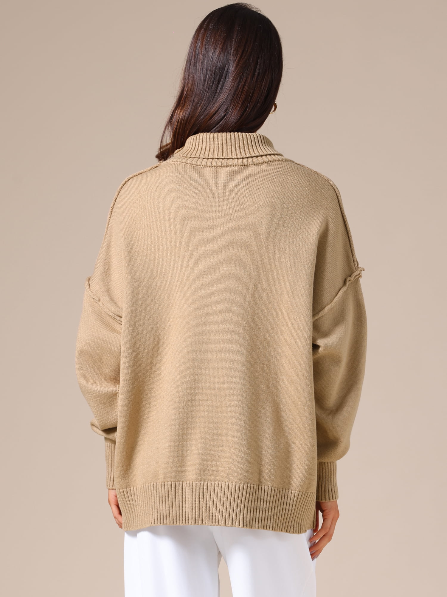 DARING DIVA Women's Oversized Mock Neck Long Sleeve Pullover Sweater 2XL Khaki