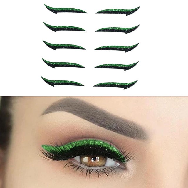 Lazy Fashion Stickers Stencil Makeup de Ojos Instantánea Brillante para Mujeres Niñas Herramienta de Maquillaje , Verde 5 pares Macarena pestañas pegatinas