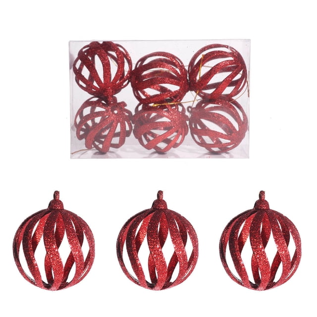 6-Piece 6cm Gold Glitter Wave Hollow Christmas Ornaments Set