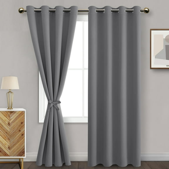 DWCN Blackout Curtains for Bedroom with Tiebacks - Room Darkening Privacy Grommet Top Window Curtains for Living Room, 52 x 84 inch Length, Light Grey, Set of 2 Panels
