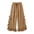 thumbnail image 6 of MexChoioe Womens Drawstring Elastic Waist Wide Leg Pants Ruffle Trim Casual Trousers Loose Beach Pants with Pockets, 6 of 7